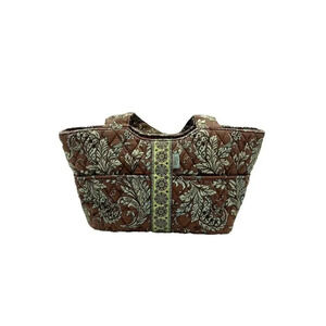 Maggi B‎ Quilted Purse Brown And Green Five Pocket Handbag Floral Geometric